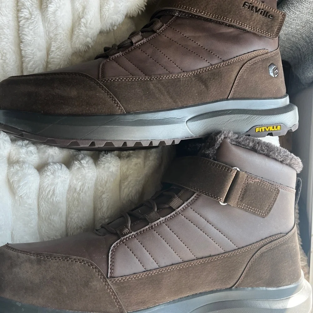 FitVille Wide Width Mens Winter Boots Fur Lined Diabetic shoe 15 x-wide / 571